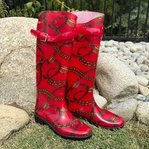 Lauren Ralph Lauren Women's Rossalyn II Red Knee High Rain Boots Sz 5 Equestrian
